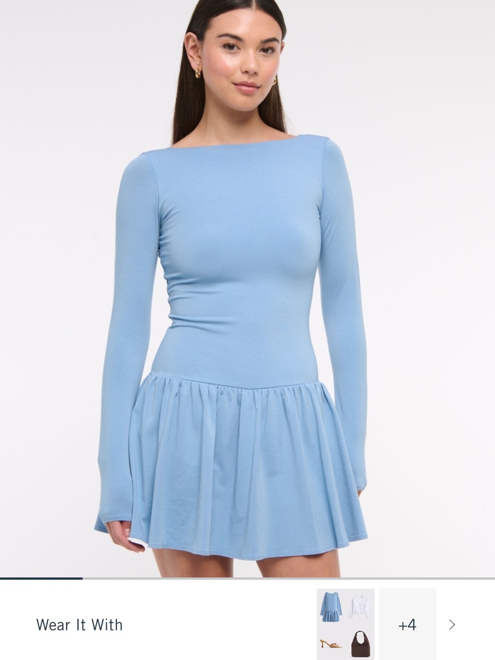 Abercrombie & Fitch Sky Blue Long-Sleeve Fit & Flare skort Dress